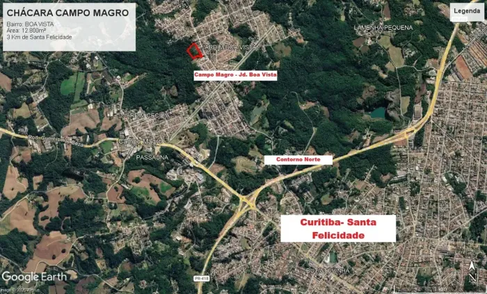 Área urbana 12.800m2 Campo Magro, Boa Vista, 3Km Hipermercado Condor Santa Felicidade.
