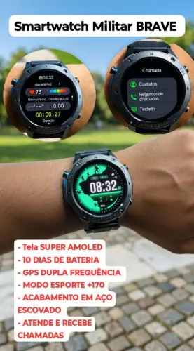 Relógio Smartwatch MILITAR BRAVE A PROVA D'ÁGUA NOVO