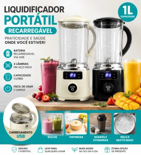 Liquidificador Individual Recarregável 1 Litro - Leve para Qualquer Lugar