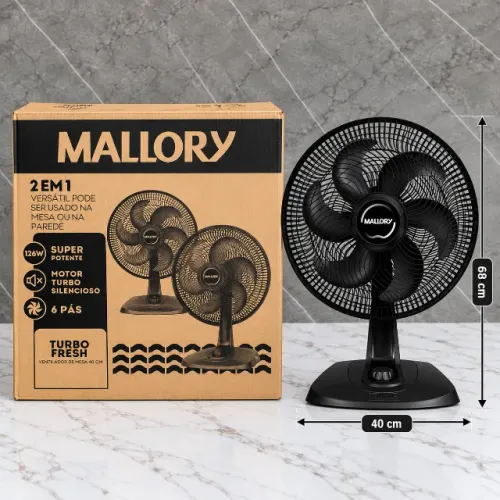 Ventilador Mallory Turbo Fresh 40cm 6 Pás 3 Velocidades