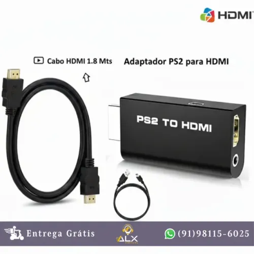 Kit Adapt Ps2 P/ Hdmi + Cabo Hdmi 1,8 Metros *ENTREGA GRÁTIS*
