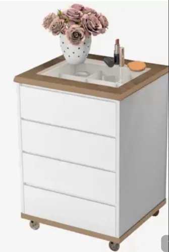Mesa penteadeira com Vidro e Gaveta Porta-Maquiagem 