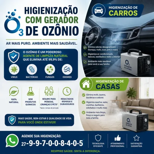 Higienização com gerador de ozônio.