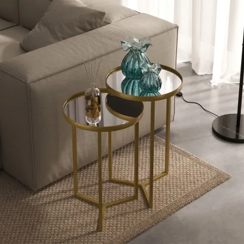 Conjunto de Mesa Lateral Aço Com Espelho Estilo Industrial