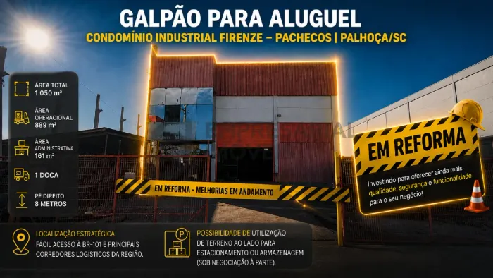 Galpão para Aluguel no Condomínio Industrial Firenze  Bairro Pachecos | Palhoça/SC