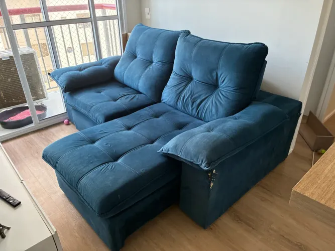 sofa azul 4 lugares