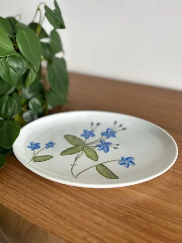 Travessa de Porcelana Pintada a Mão com Flores Azuis 28cm