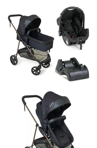 Kit com carrinho e bebê conforto com base 