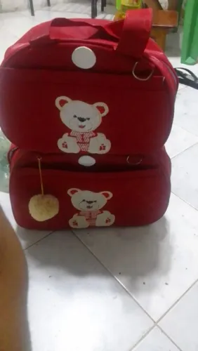 Kit Bolsa Maternidade 2 Peças Vermelha - Tema Ursinho (Lindo e Conservado)