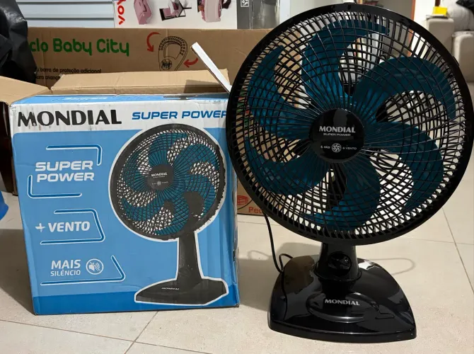 Ventilador Mondial de Mesa 30cm Super Power, Preto/Azul Petróleo, 60W, VSP-30-AP NOVO