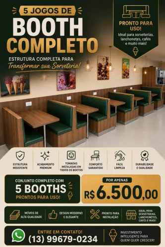 5 Booths para Sorveteria/Lanchonete - Jogo Completo com Mesas e Tomadas Instaladas