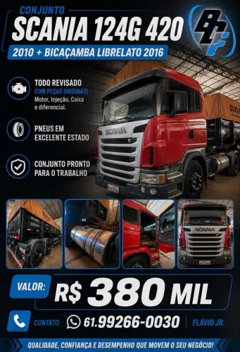 Conjunto caminhão Scania G420 2010 + Bicaçamba Librelato 2016
