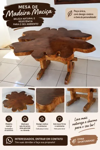 Mesa de madeira maciça rústica - peça única