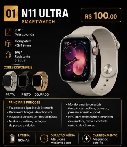Relógio smartwatch N11 ULTRA