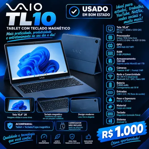 Vendo Tablet VAIO TL10, muito bem conservado e funcionando perfeitamente.