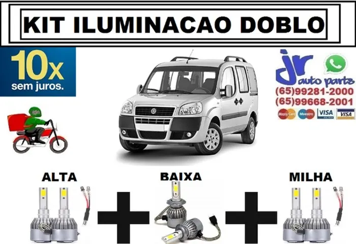 Kit Lampada Ultra LED (Alta/Baixa/Milha) Fiat Doblo 6000K 12V 24V