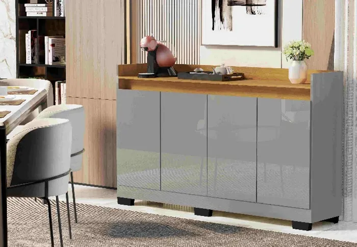 Buffet Real 4 Portas Cinza Onix.Mel Frete Grátis - Até 12x
