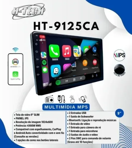 MULTIMIDIA MP5 DE 9 COM CAR PLAY E ANDROID AUTO 