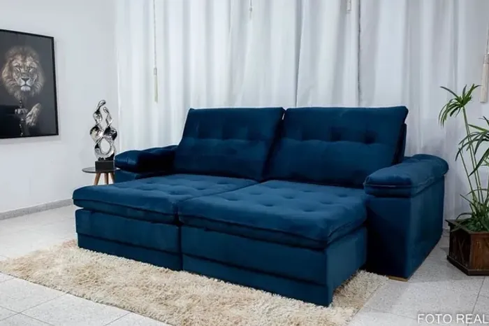 Sofá Retrátil Reclinável Ibiza 2.60m Azul K022 - D33 Hiper soft e Molas Ensacadas rf65