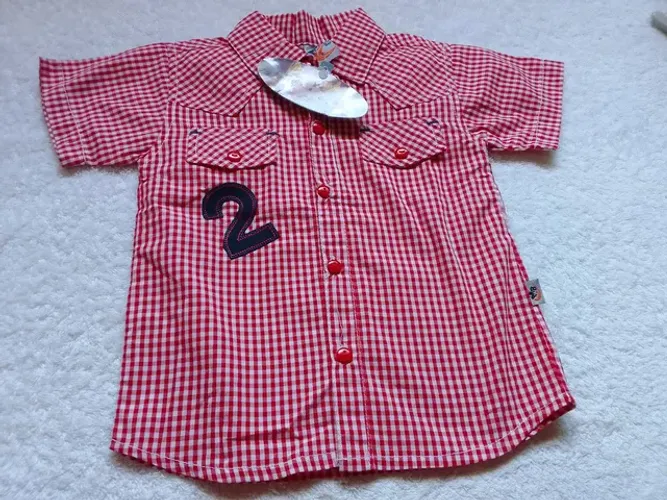 Camisa de manga quadriculada de algodão infantil tam 18 messes