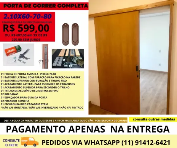 Porta  de correr  210X80 Batente de 4 cm- frete a combinar cod 8p1