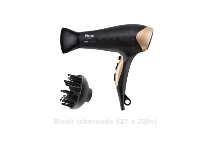 Secador de Cabelos Íons Tourmaline Philco 2200W Preto, Com Difusor - Bivolt