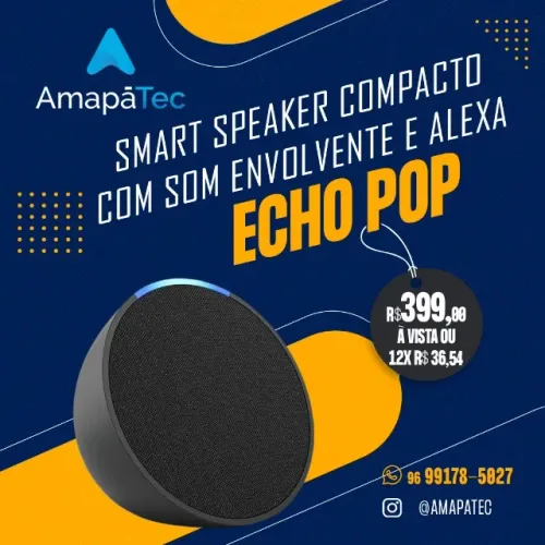 Echo Pop Smart speaker compacto com som envolvente e Alexa Cor Preta