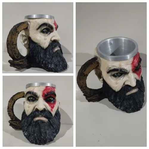 Copo/caneca térmica do Kratos de God of War, feita de resina 3D, colecionável.
