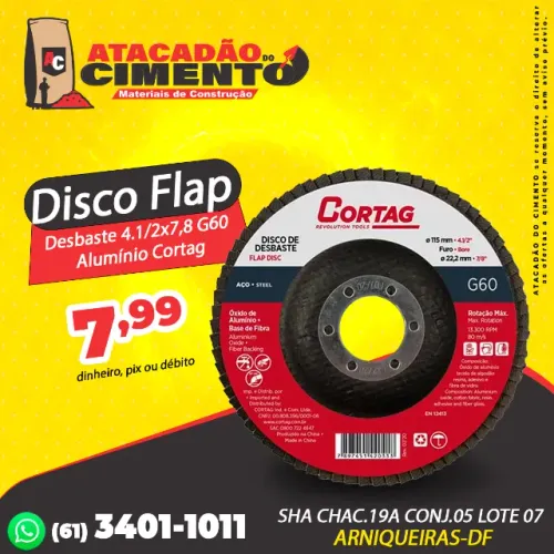 Disco Flap Desbaste 4.1/2x7,8 G60 Alumínio Cortag