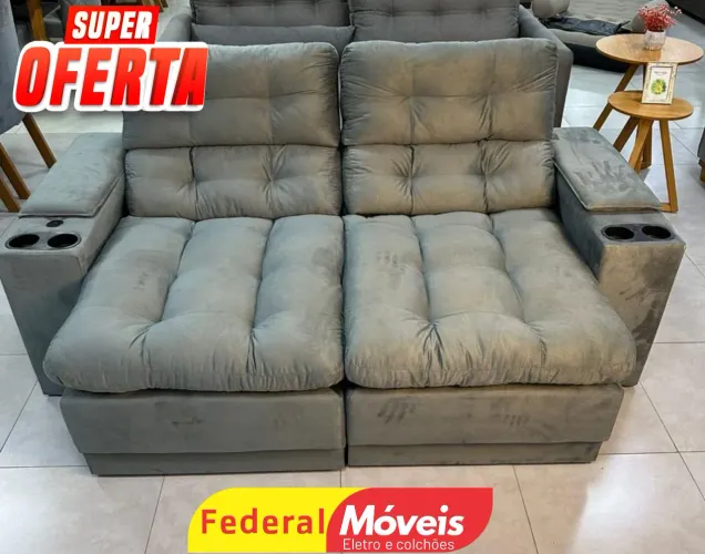 Sofá Retrátil e Reclinável 2,05m Entrada USB e Porta Copos - Super Oferta