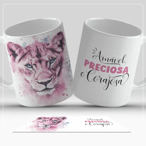 Caneca Decorativa Leoa - Amável, Preciosa e Corajosa