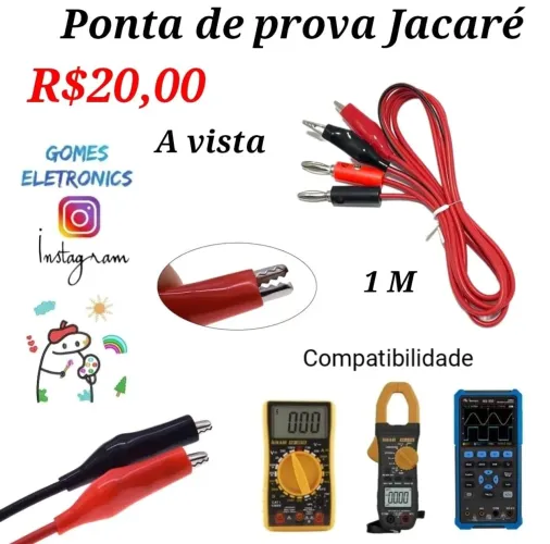 Ponta de prova Jacaré para Multímetro - 1 Metro