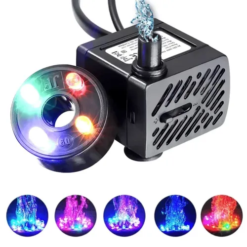 Bomba Submersa Com Luzes LEDs Fonte Aquário Bivolt BOM-8702