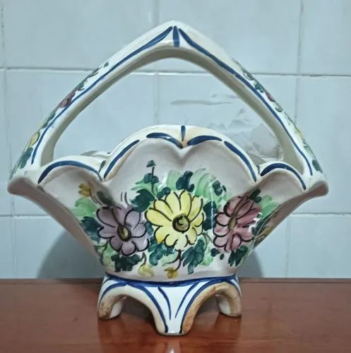 ANTIGA CESTA DE CENTRO FLÓRIDA 29 x 32x 18cm LOUCA *ANOS 80* VINTAGE