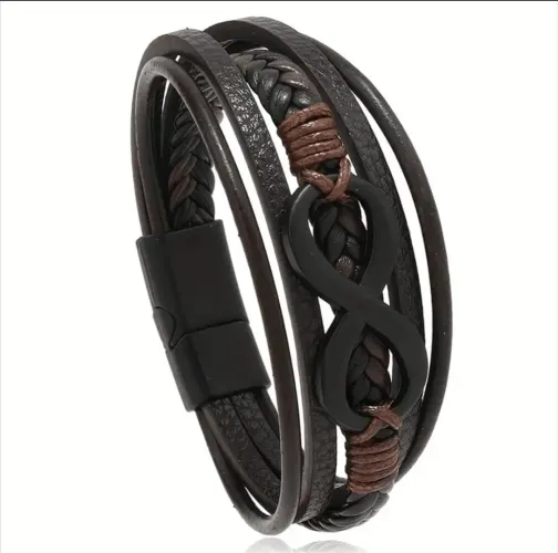 Pulseira de Couro Masculina com Detalhe Infinito