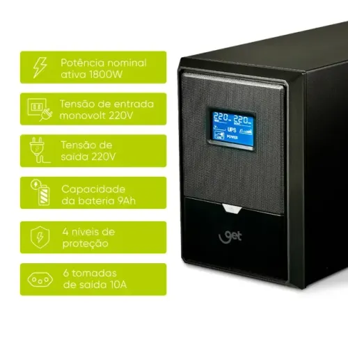 Nobreak Get 3000VA 1800W UPS 6 Tomadas Entrada: 220V | Saída: 220V - WZetta