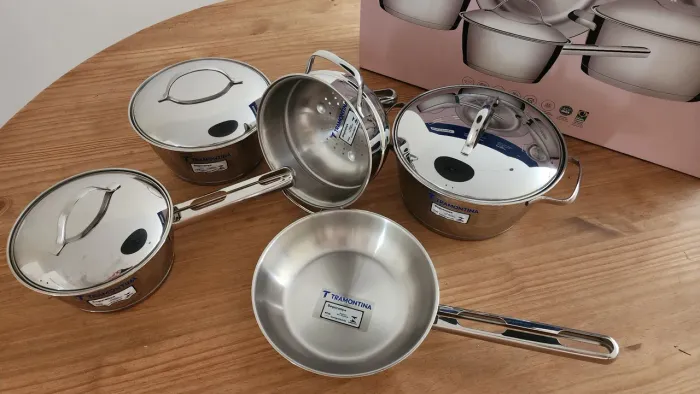 NOVO - JOGO DE PANELAS INOX TRAMONTINA 5PÇS ALLEGRA 