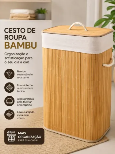 Cesto de roupa de bambu reforçado 