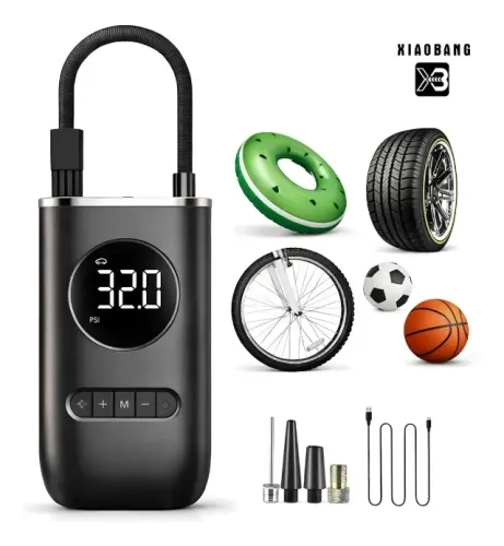 Compressor de Ar Digital Portátil Recarregável para Pneus de Carro, Moto, Bicicleta e Bola