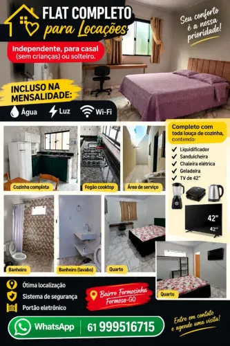 Flat mobiliado para casal sem crianças ou solteiro.