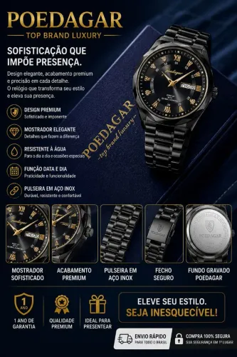 RELÓGIO POEDAGAR PREMIUM - ELEGÂNCIA EM CADA DETALHE