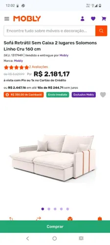 Sofá Retrátil Sem Caixa 2 lugares Solomons Linho Cru 160 cm