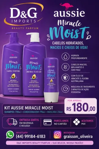 Kit Aussie Shampoo, Condicionador e Máscara.