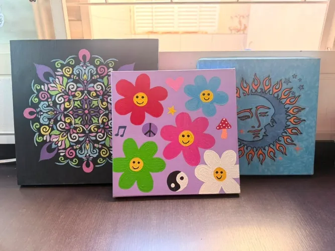 Kit 3 quadros pinturas decorativas