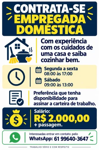 VAGA PARA EMPREGADA DOMÉSTICA
