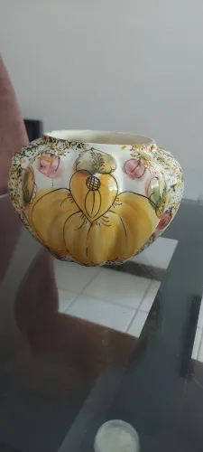 Vaso Cachepô Em Cerâmica Vintage Abóbora Pintado À Mão