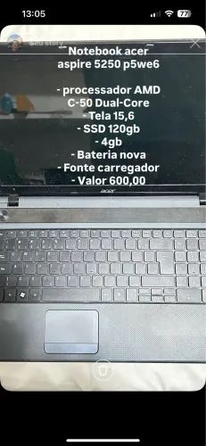 Notebook acer aspire 5250 p5we6