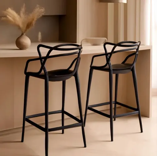 Conjunto 2 banqueta Allegra Alta Master Preta Polipropileno