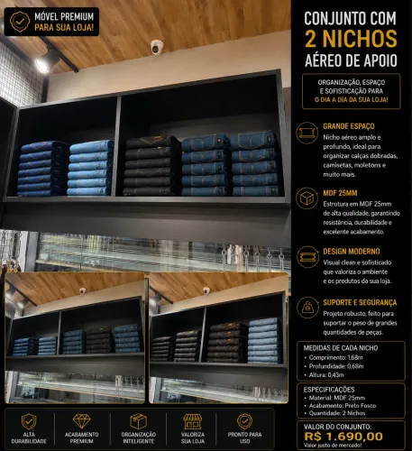 Conjunto 2 Nichos Aéreos MDF 25mm para Loja de Roupas Seminovo