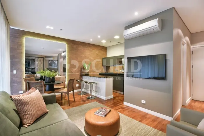 Apartamento mobiliado à venda na Vila Olímpia com 65 mts, 1 dormitório e 2 vagas